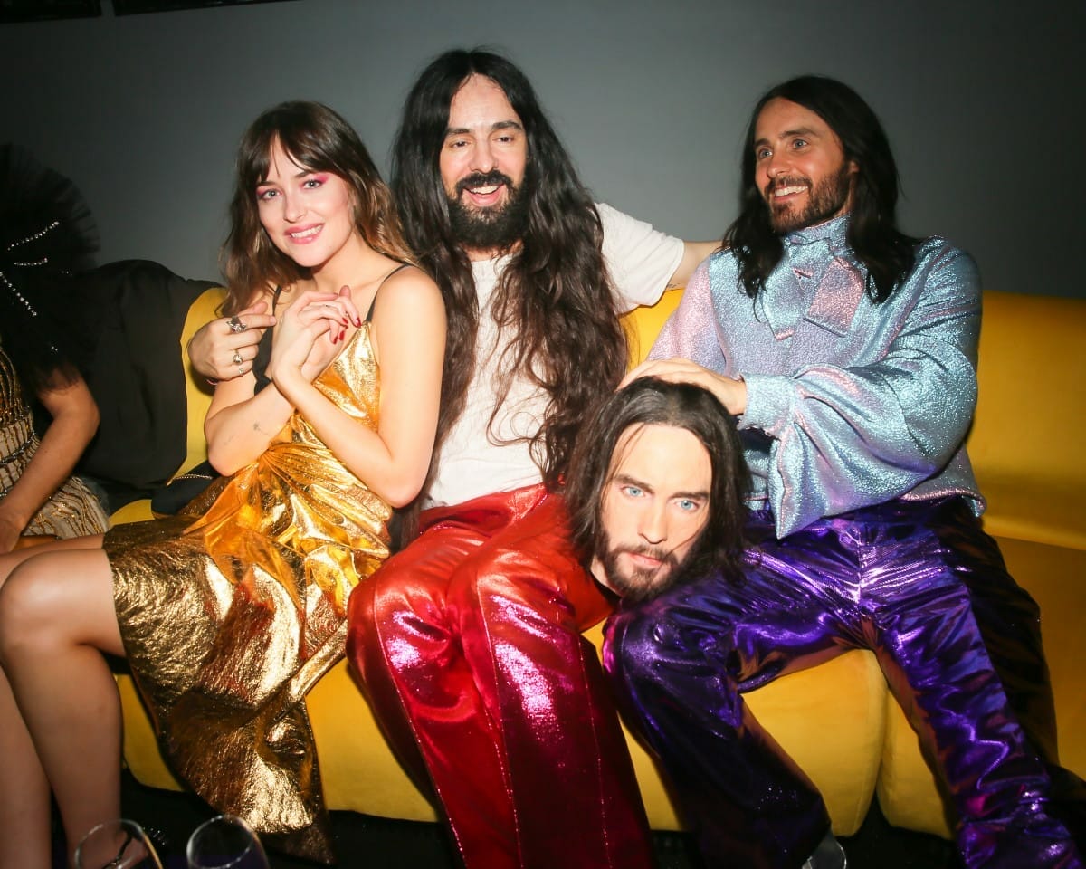 Dakota Johnson, Alessandro Michele and Jared Leto - Gucci hosts at the Met Camp Gala 2019 / New York. Courtesy of Gucci
